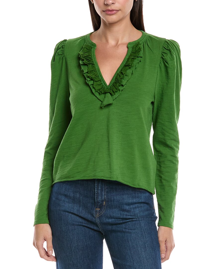 Nation Ltd Valita Split Neck Top In Salon Green In Green
