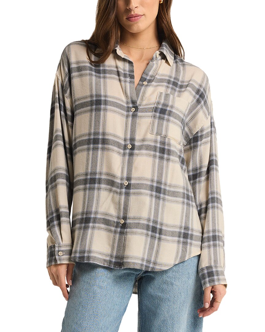 Z Supply River Plaid Button Up Top In Neutral