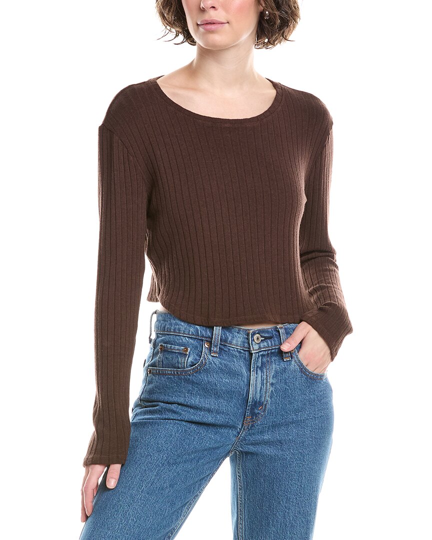 Bella Dahl Crop Crewneck Sweater In Brown