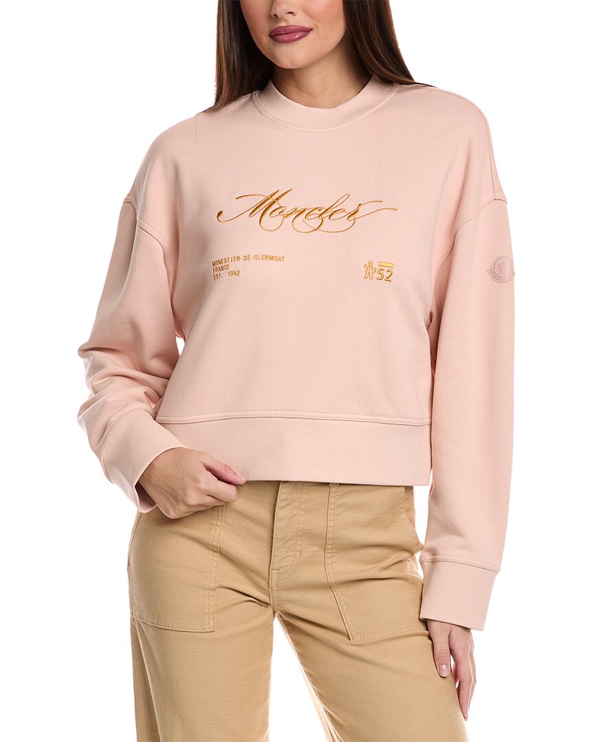 Moncler Cotton Jersey Sweatshirt With Intricate Embroidery In Pink