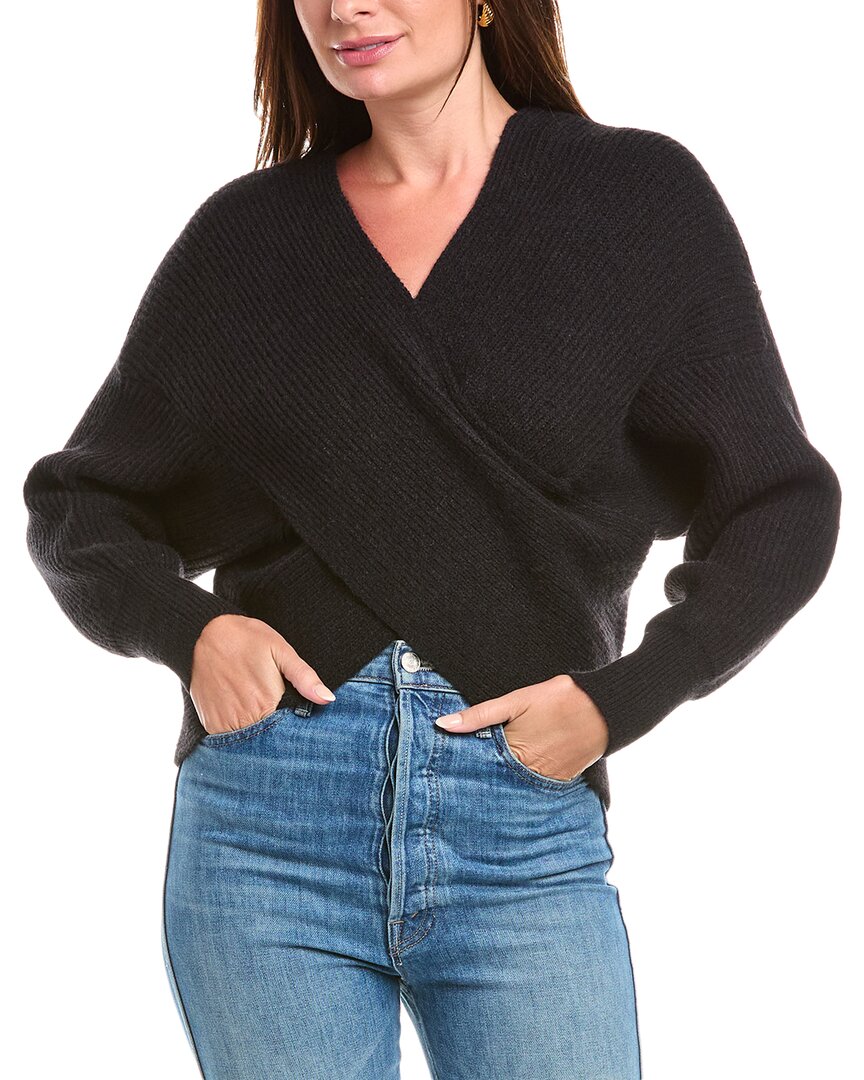 Rain + Rose Crossover Wrap Sweater In Black