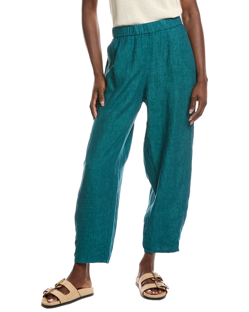 Eileen Fisher Pleated Cropped Organic Linen Lantern Pants In Blue