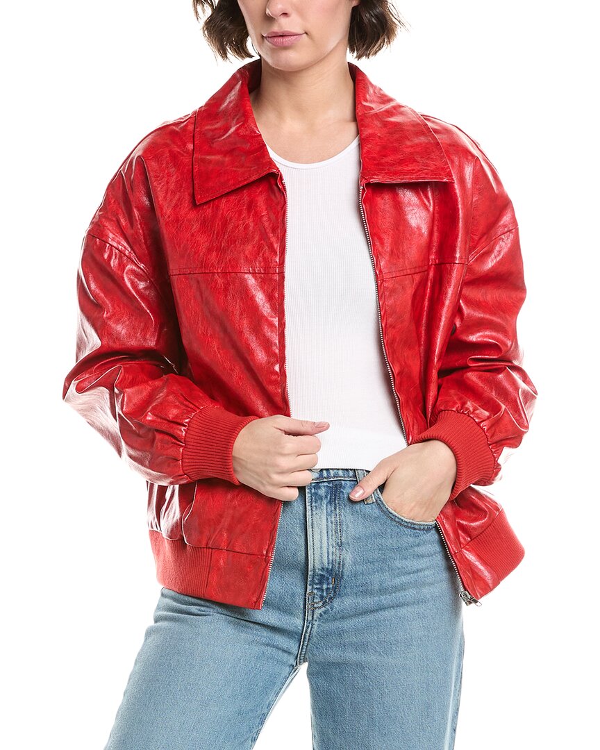 Pascale La Mode Faux Leather Moto Jacket In Red