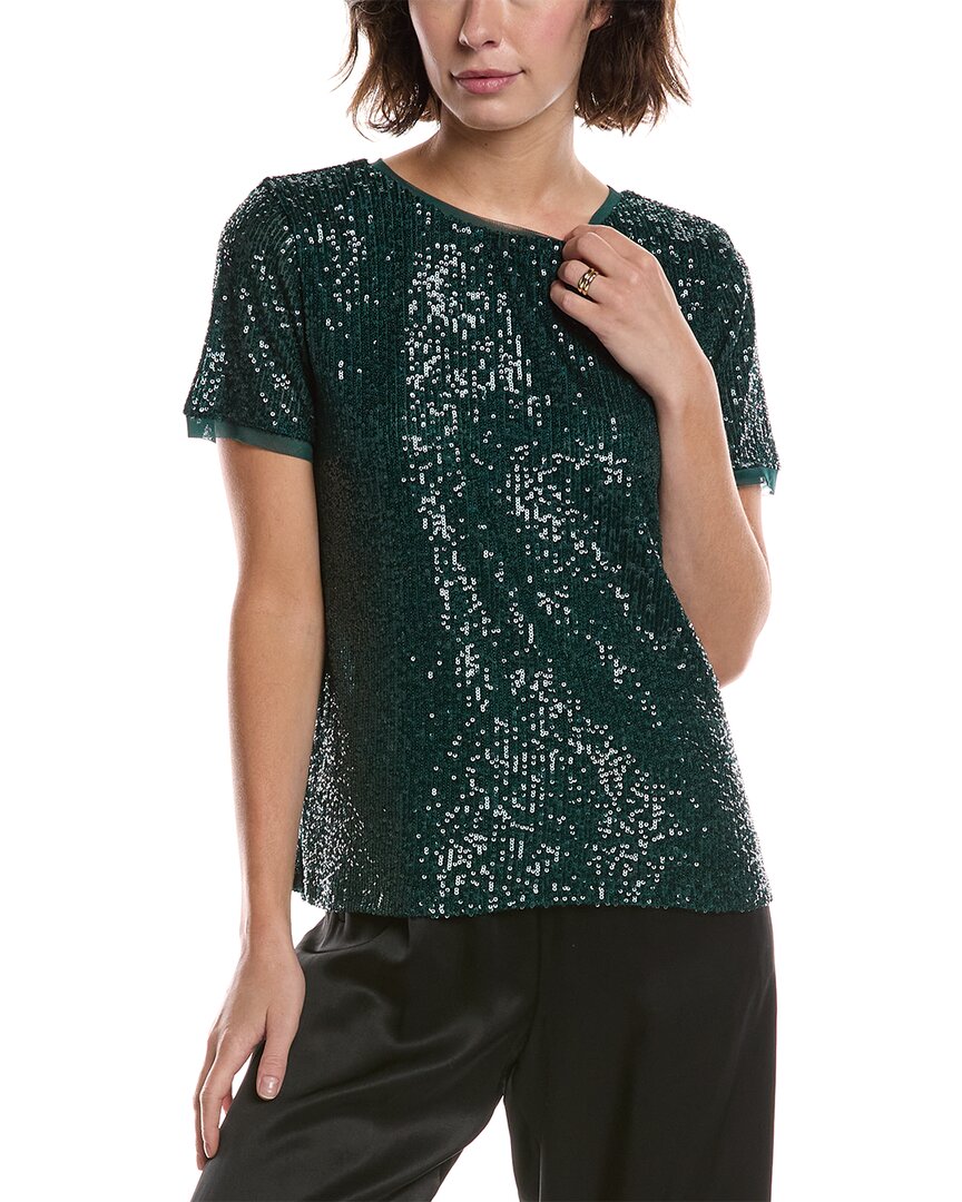 Anne Klein Short Sleeve Sequin Mesh Top In Green