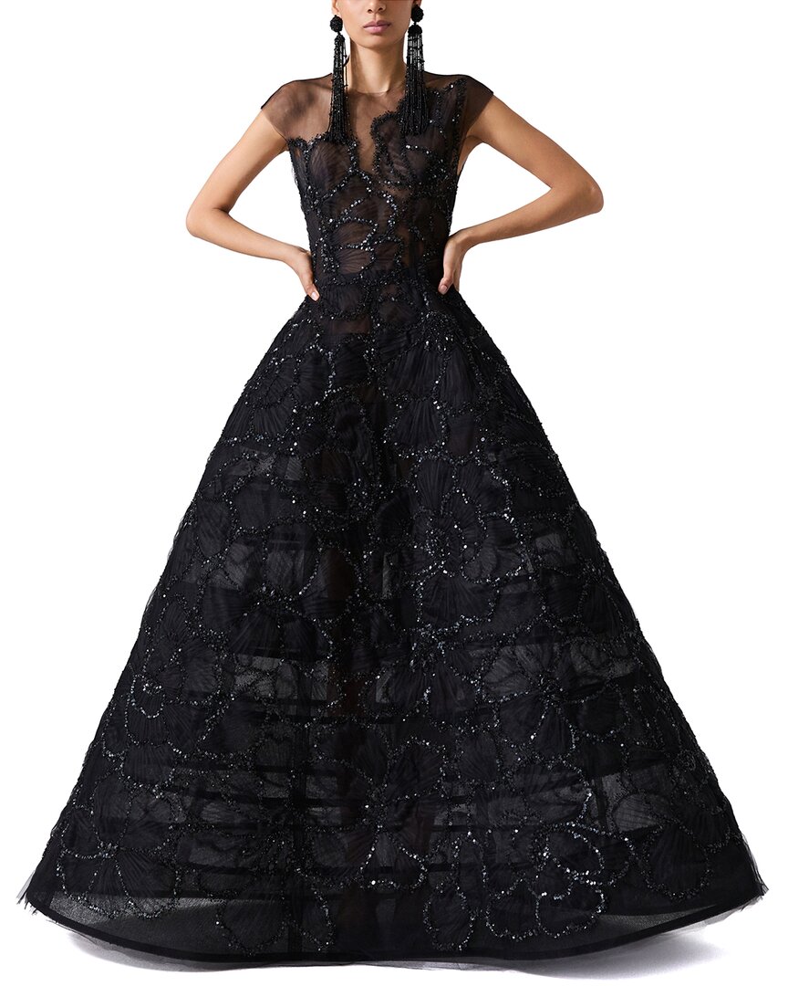 Carolina Herrera Embellished Crewneck A-line Gown In Black