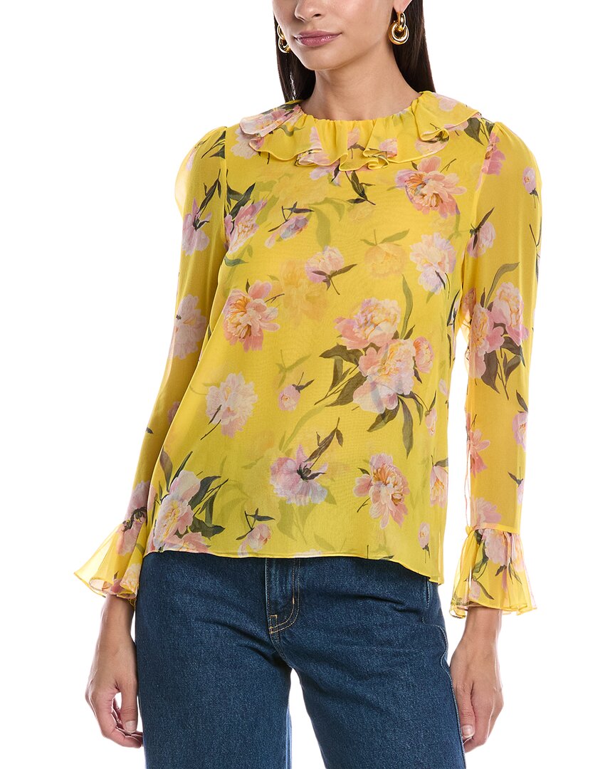 Carolina Herrera Ruffle Neck Silk Top In Yellow