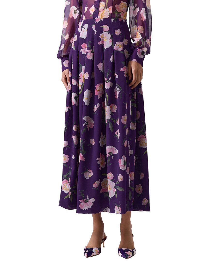 Carolina Herrera Pleated Silk Midi Skirt In Purple