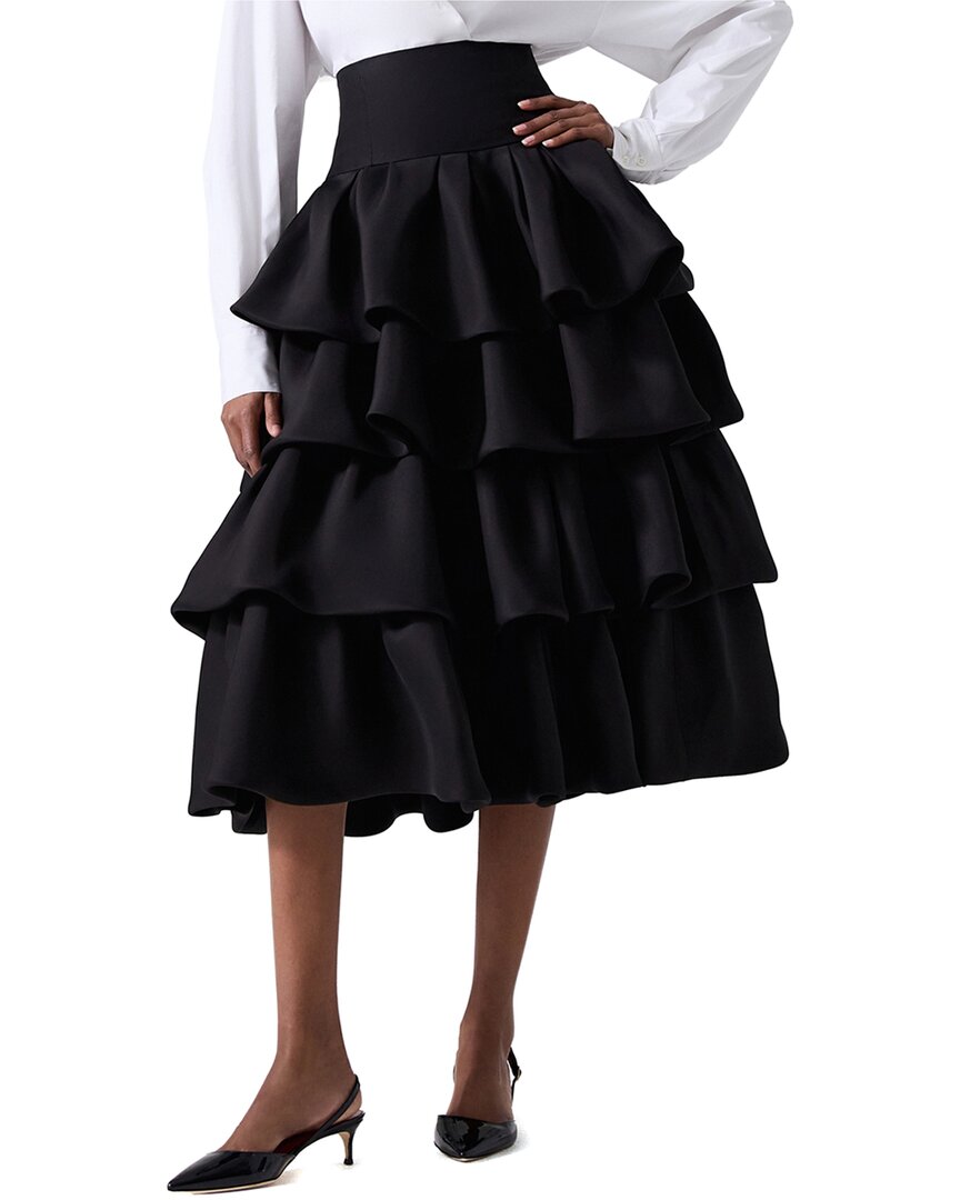 Carolina Herrera Tiered Ruffled Silk-gazar Midi Skirt In Black