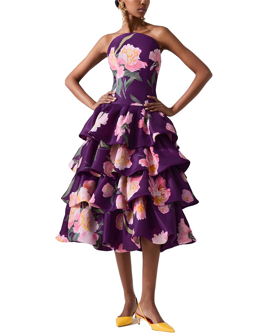 Carolina Herrera Strapless Curved Neckline Ruffled Silk Dress In Purple