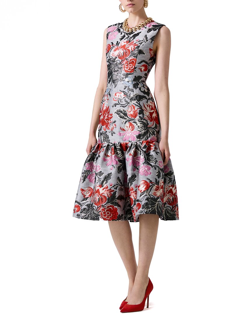 Carolina Herrera Crewneck Linen-blend Midi Dress In Gray