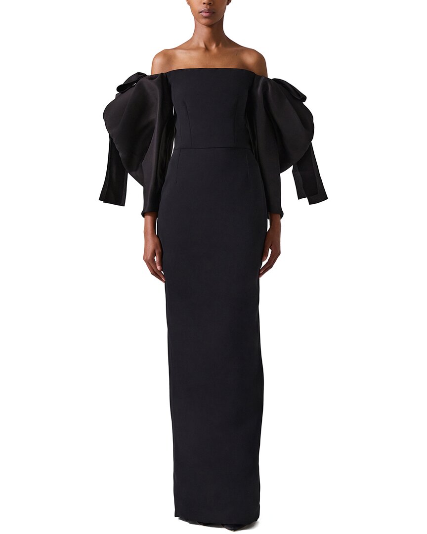Carolina Herrera Off-shoulder Dramatic Sleeve Column Gown In Black