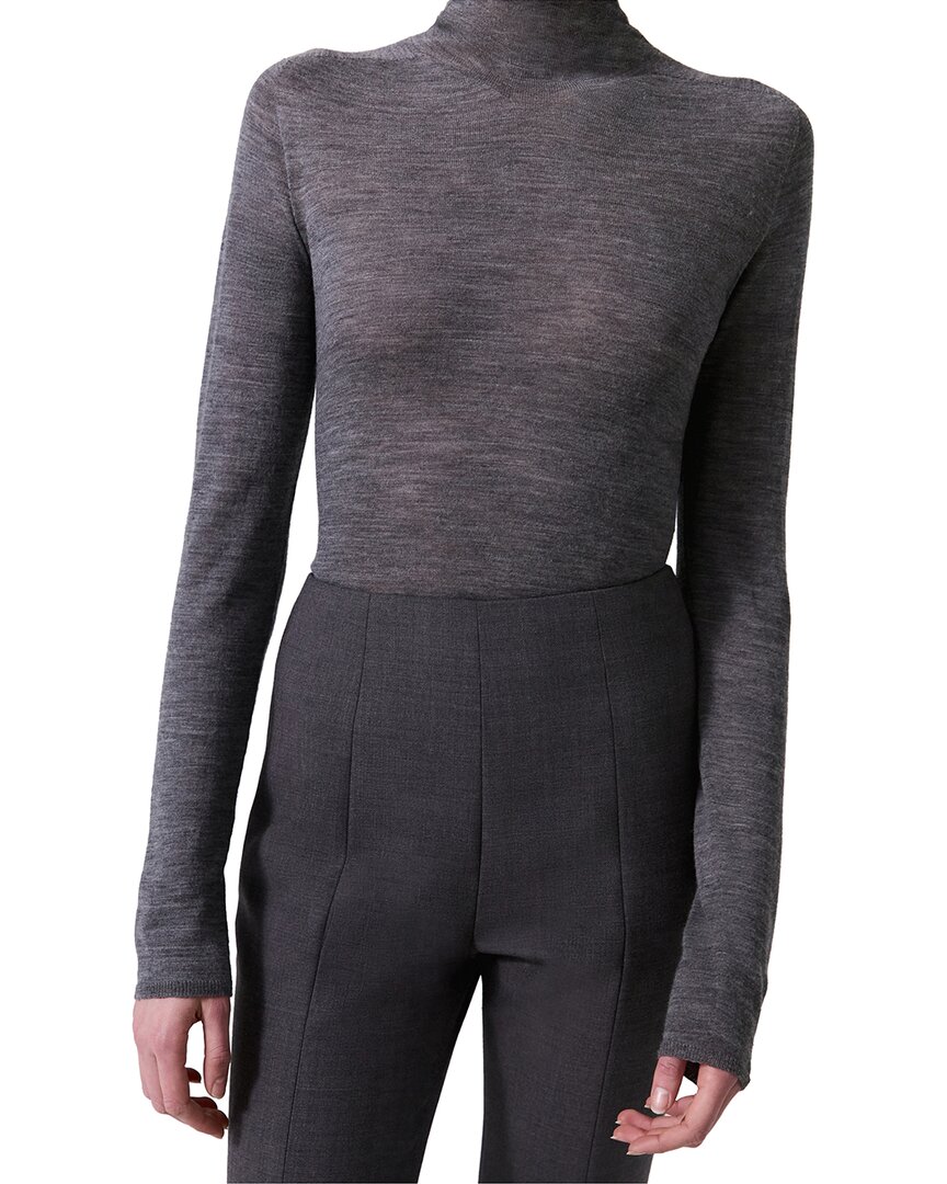 Carolina Herrera Sheer Knit Turtleneck Wool Top In Gray