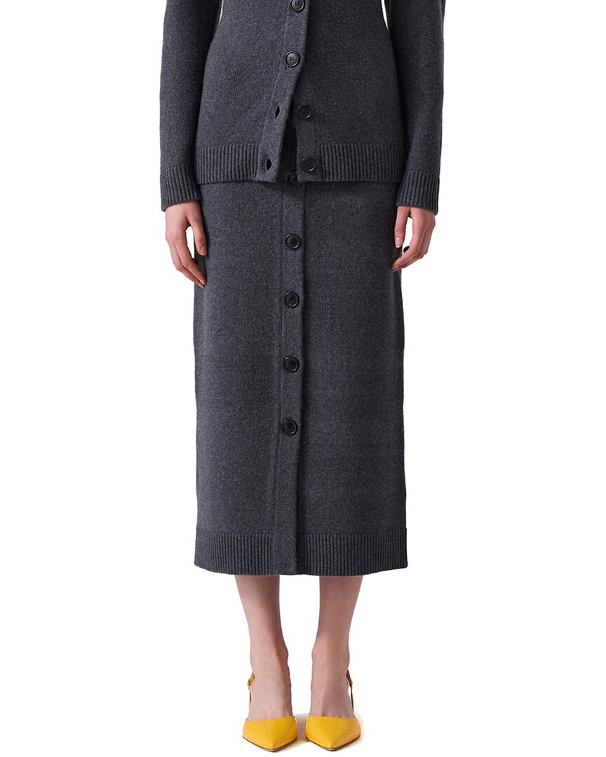 Carolina Herrera Button Front Wool & Cashmere-blend Midi Skirt In Gray