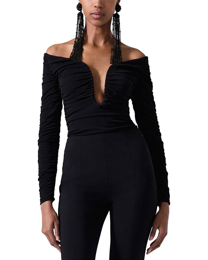 Carolina Herrera Deep U-neck Ruched Top In Black