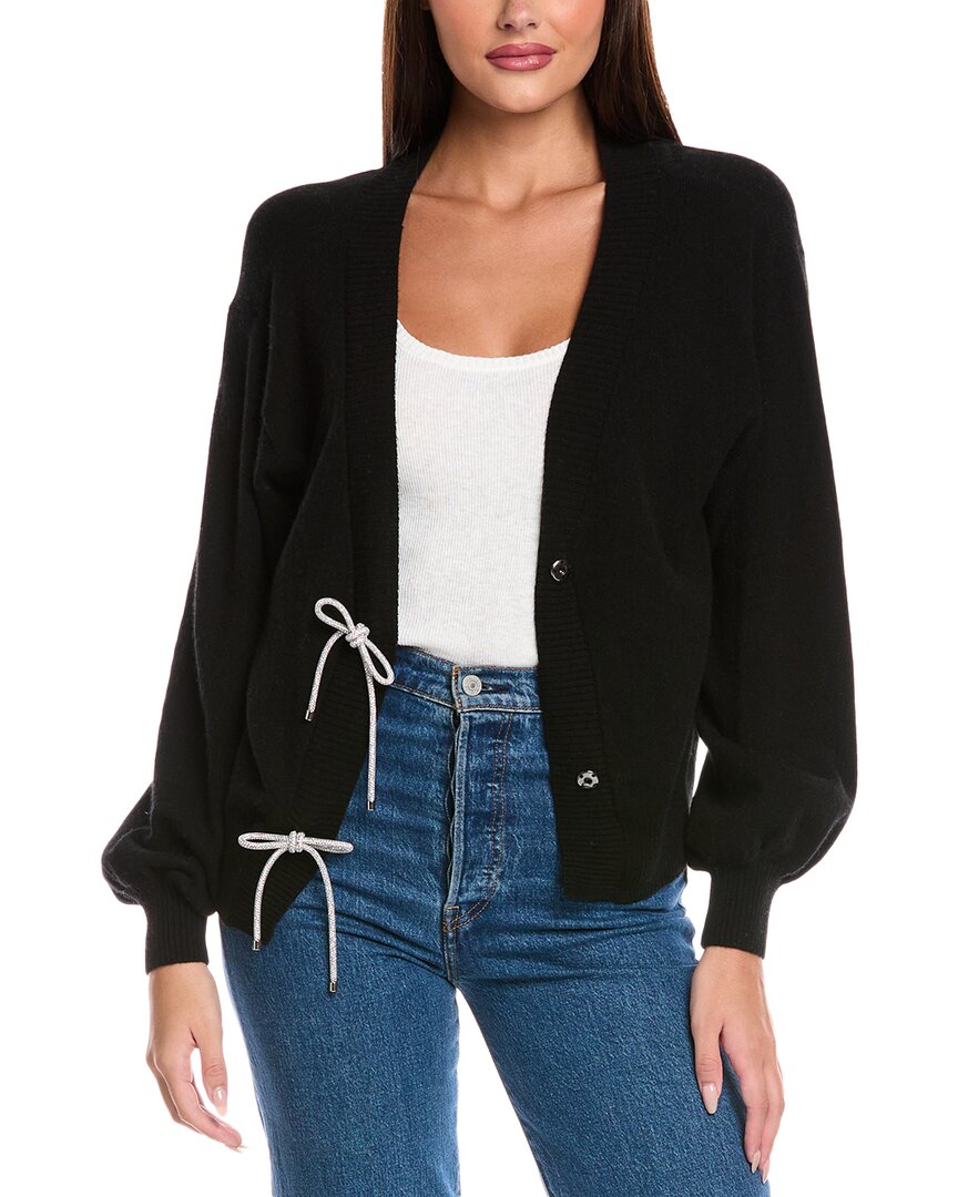 Brodie Cashmere Bling Bow Cashmere Cardigan In Black