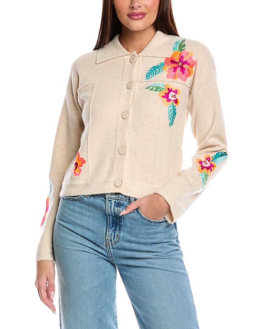 Brodie Cashmere Tropical Embroidery Cashmere Jacket In White