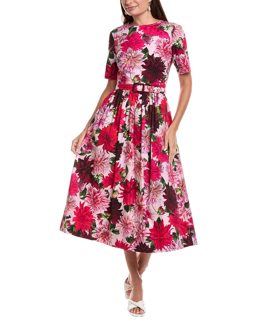 Oscar De La Renta Belted Midi Dress In Multi
