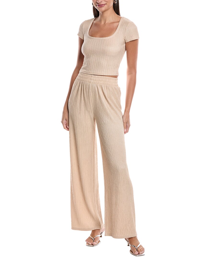 Marion 2pc Crinkle Scoop Neck Top & Pant Set In Neutral