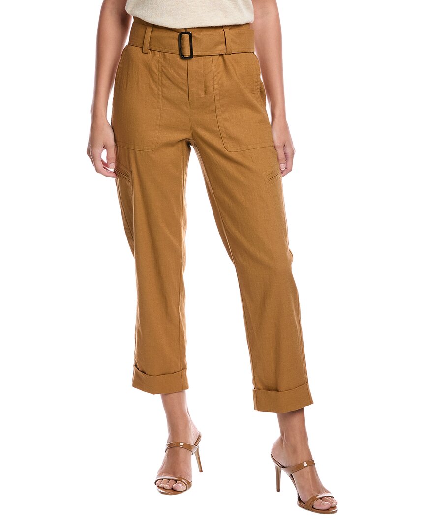 Vince Belted Linen-blend Pant In Brown