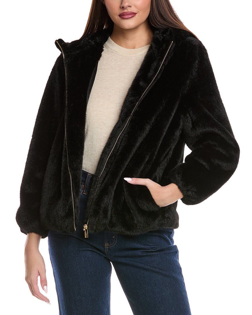 Via Spiga Faux Fur Hooded Jacket In Black