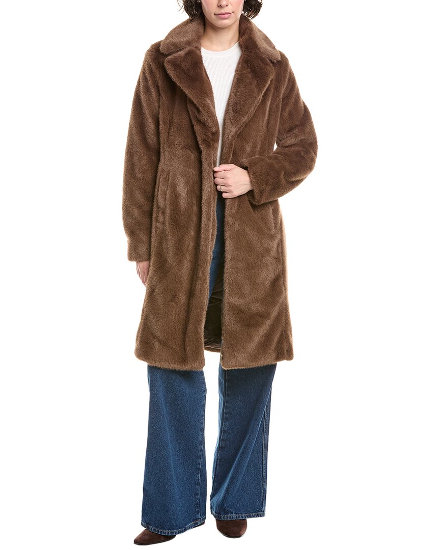 Via Spiga Reefer Faux Fur Longline Coat In Brown