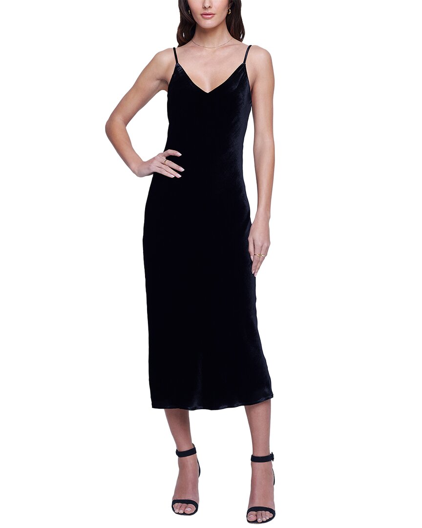 L Agence L'agence Seridie Midi Silk-blend Slip Dress In Black