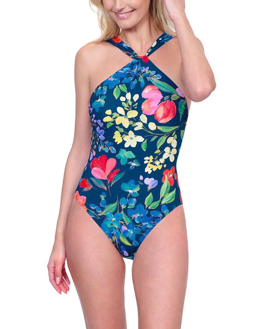 Gottex High Neck Halter One-piece In Blue