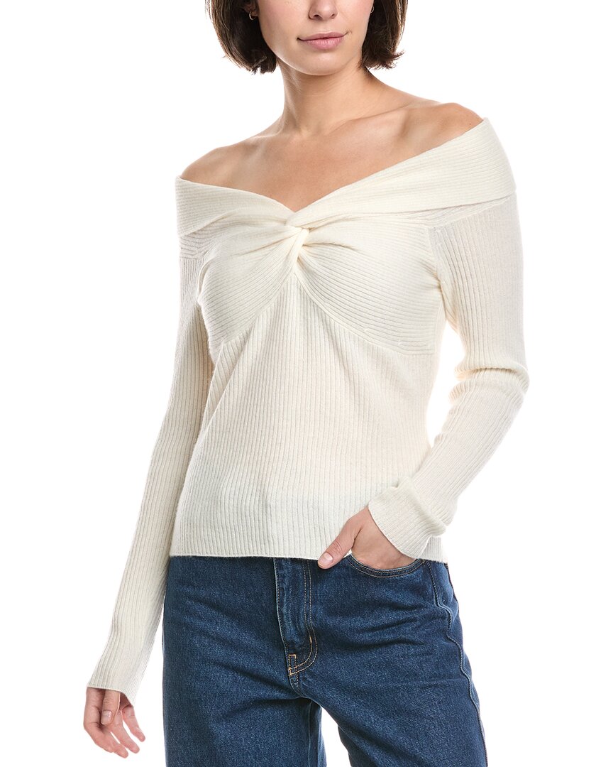 The Cashmere Project Off-shoulder Twist Cashmere Sweater In White