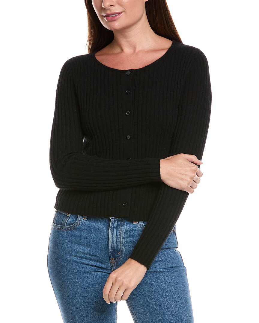 The Cashmere Project Ribbed Button Cashmere Cardigan In Black
