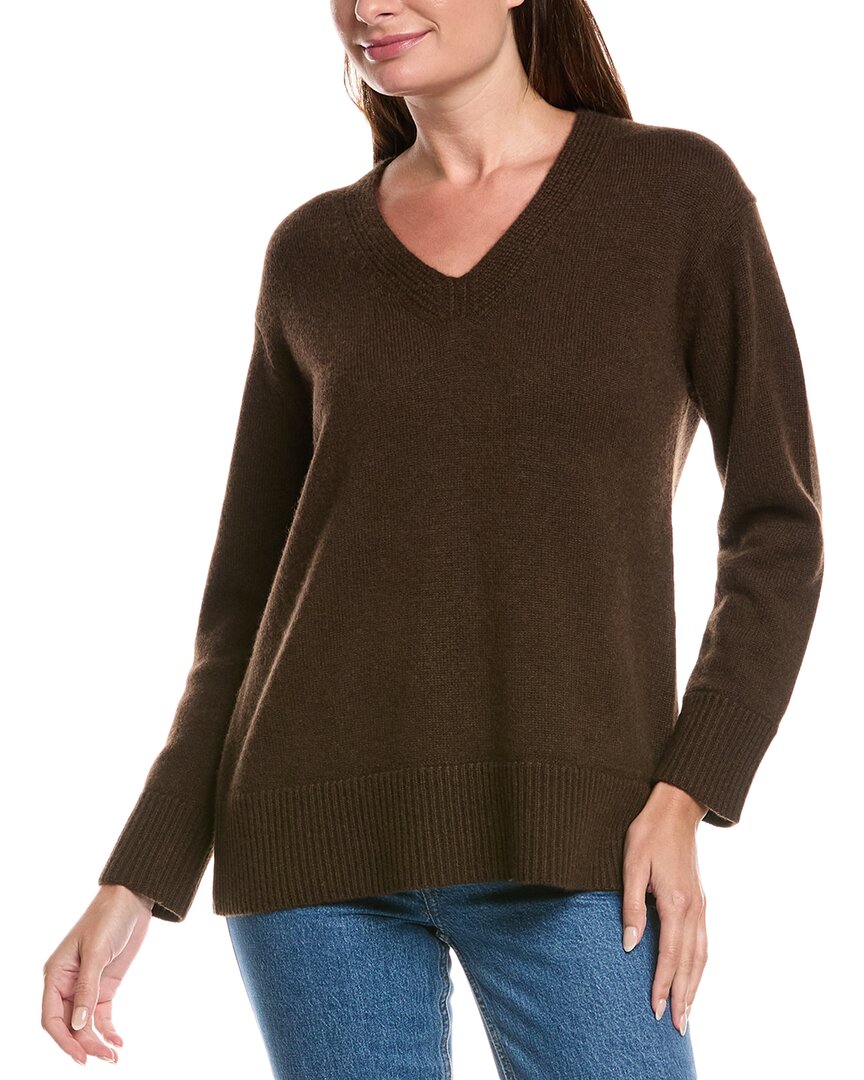 The Cashmere Project Oversized Plush V-neck Cashmere Sweater In Brown