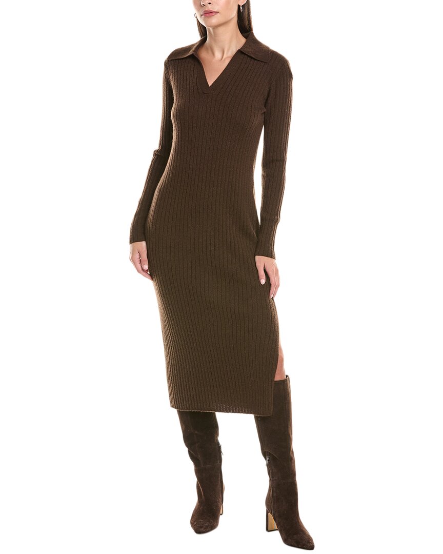 The Cashmere Project Ribbed Polo Cashmere Dress In Brown