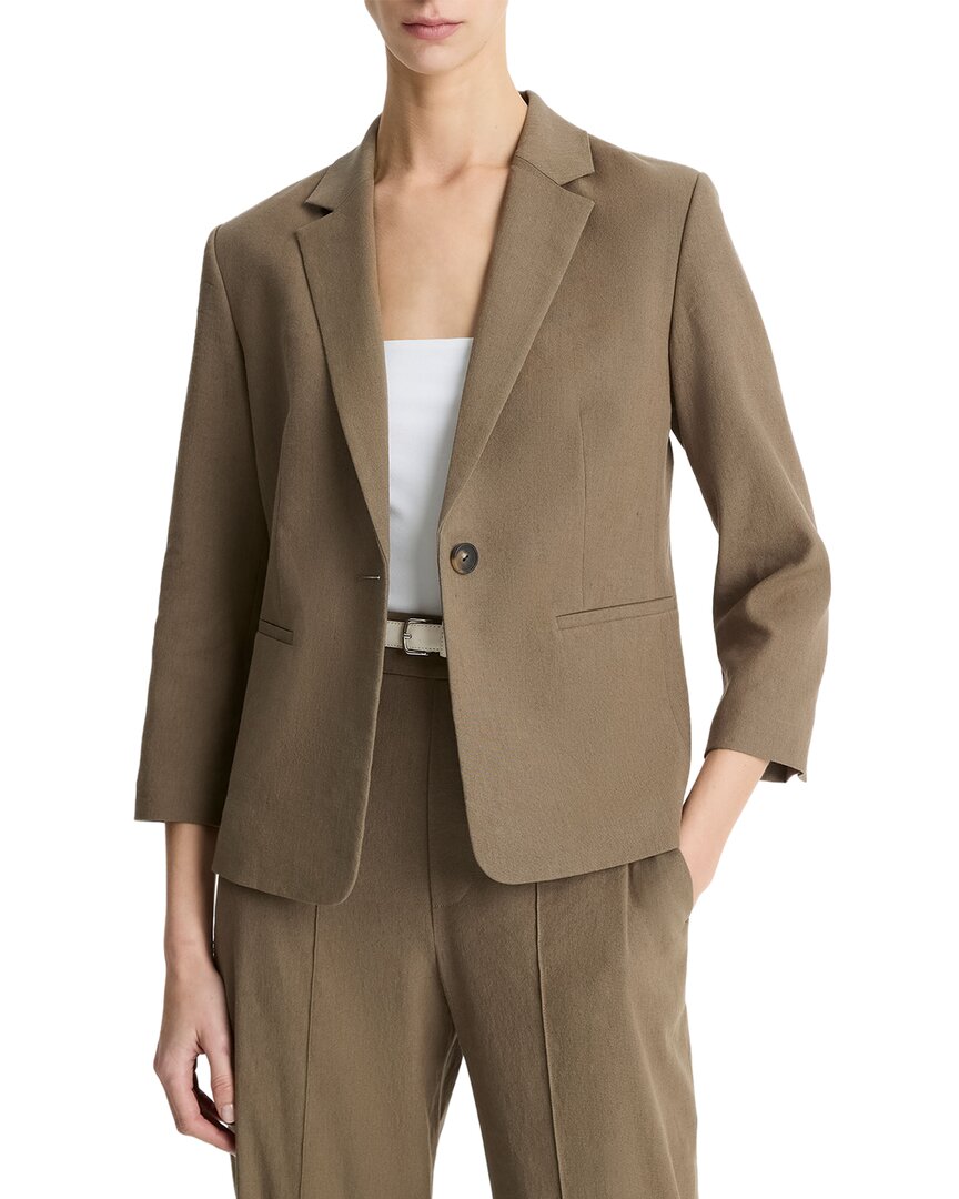 Vince Linen-blend Shrunken Blazer In Green
