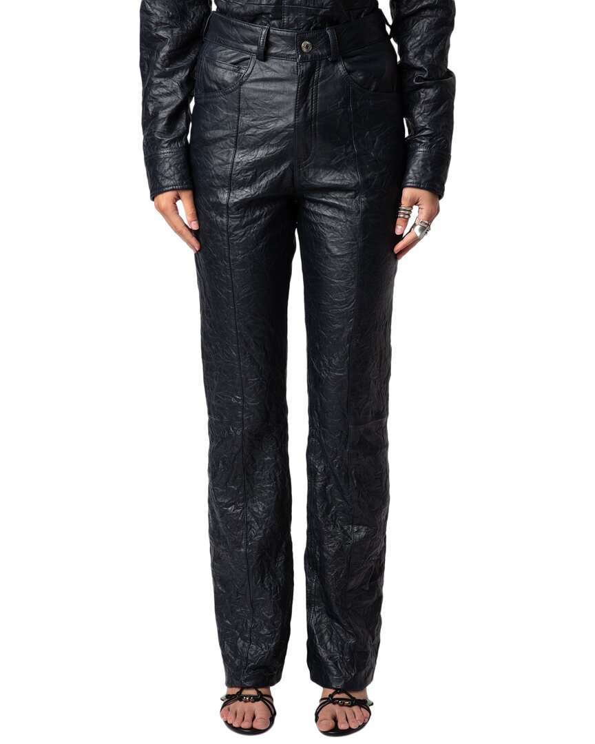 Zadig & Voltaire Poete Cuir Froisse Leather Pants In Blue