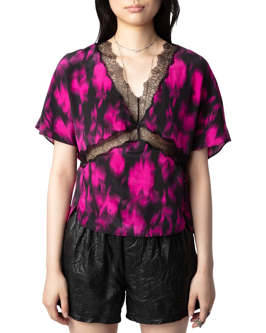 Zadig & Voltaire Tzar Silk Xray Top In Pink