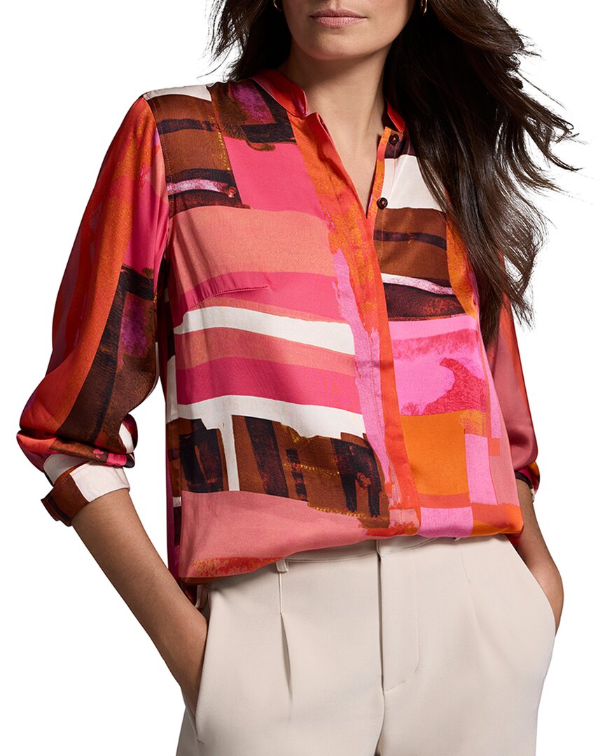 Nic + Zoe Nic+zoe Artful Blocks Glossy Button-up Shirt In Pink