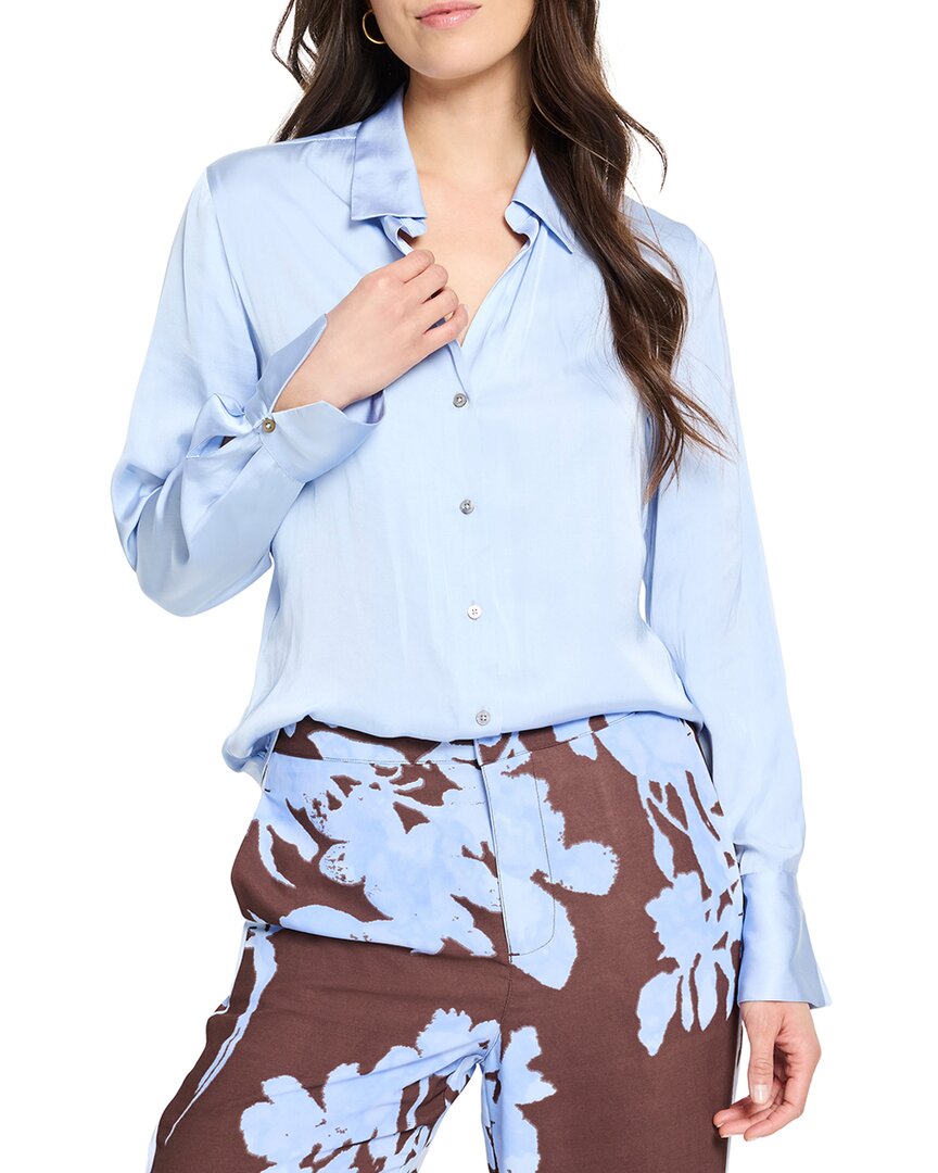 Nic + Zoe Nic+zoe Glossy Button-up Shirt In Blue