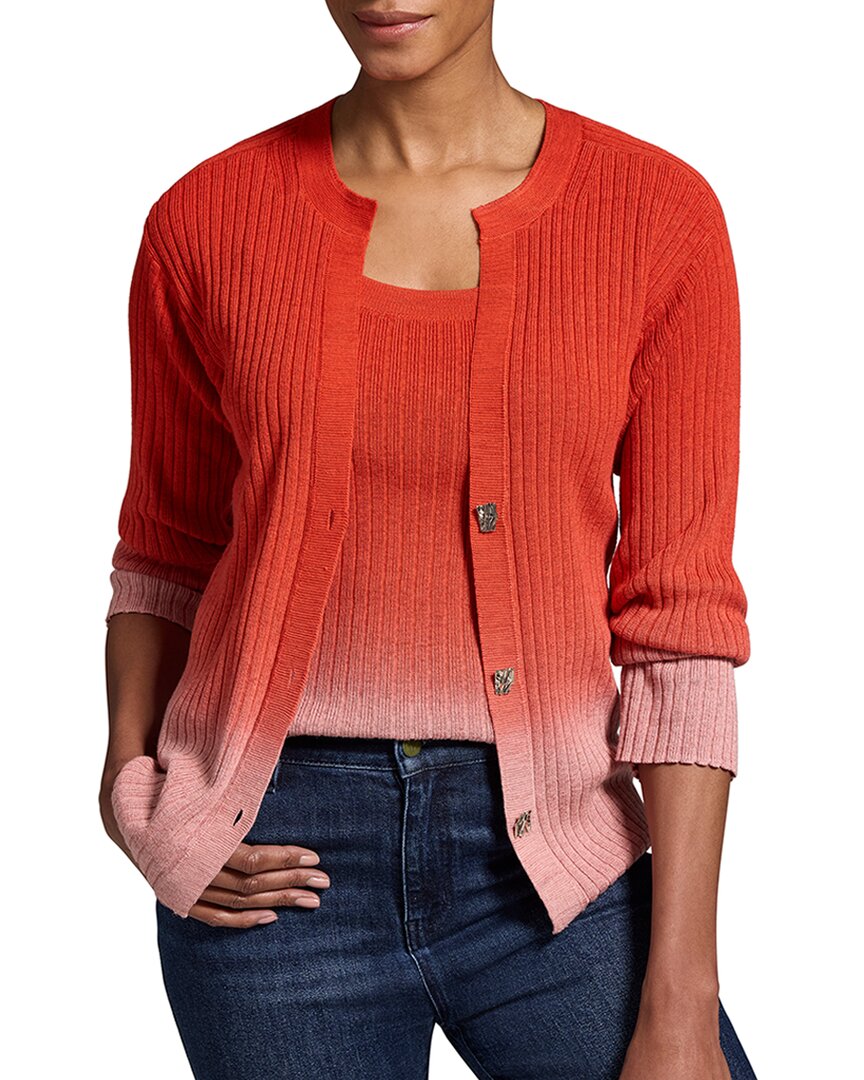 Nic + Zoe Nic+zoe Ombre Ribbed Cardigan In Red