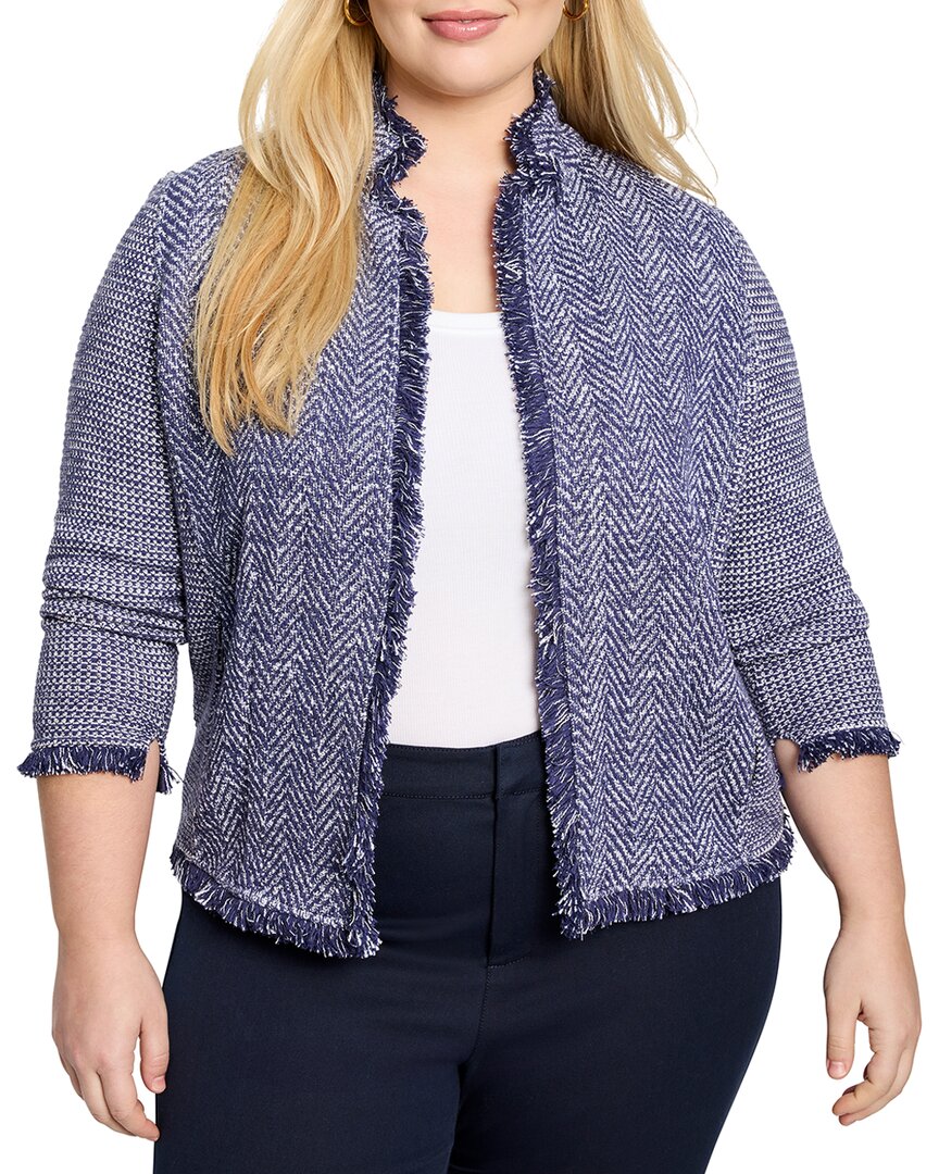 Nic + Zoe Nic+zoe Fringe Mixed Knit Jacket In Blue