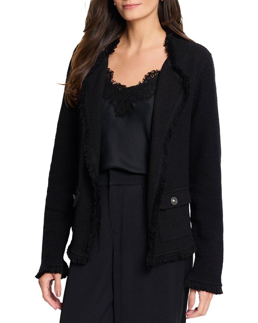 Nic + Zoe Nic+zoe Fringe Mix Knit Pocket Jacket In Blue