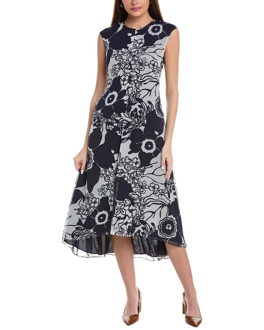 Reiss Womens Blue Becci Floral-print Woven Midi Dress In Black