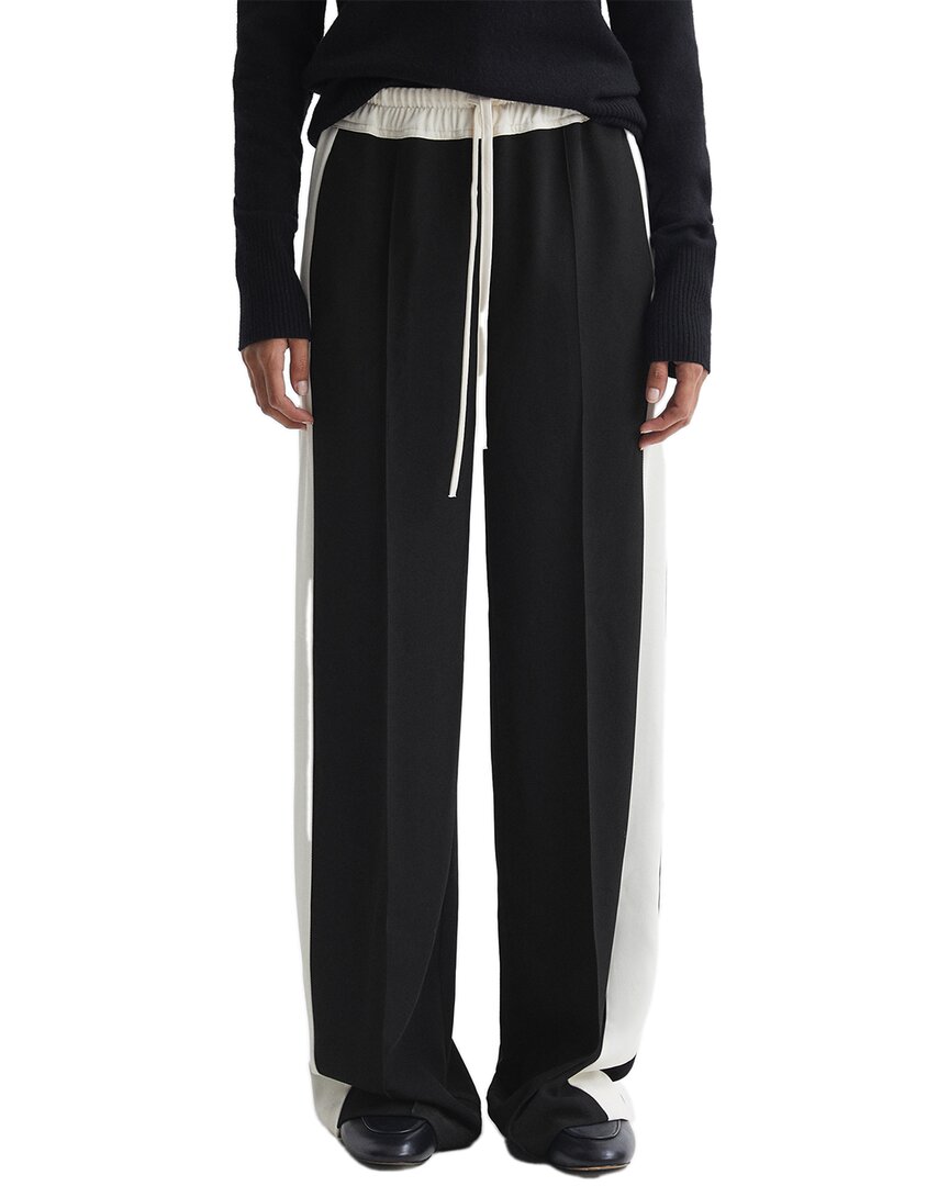 Reiss Black May Wide Wide Leg Contrast Stripe Drawstring Trousers In Black