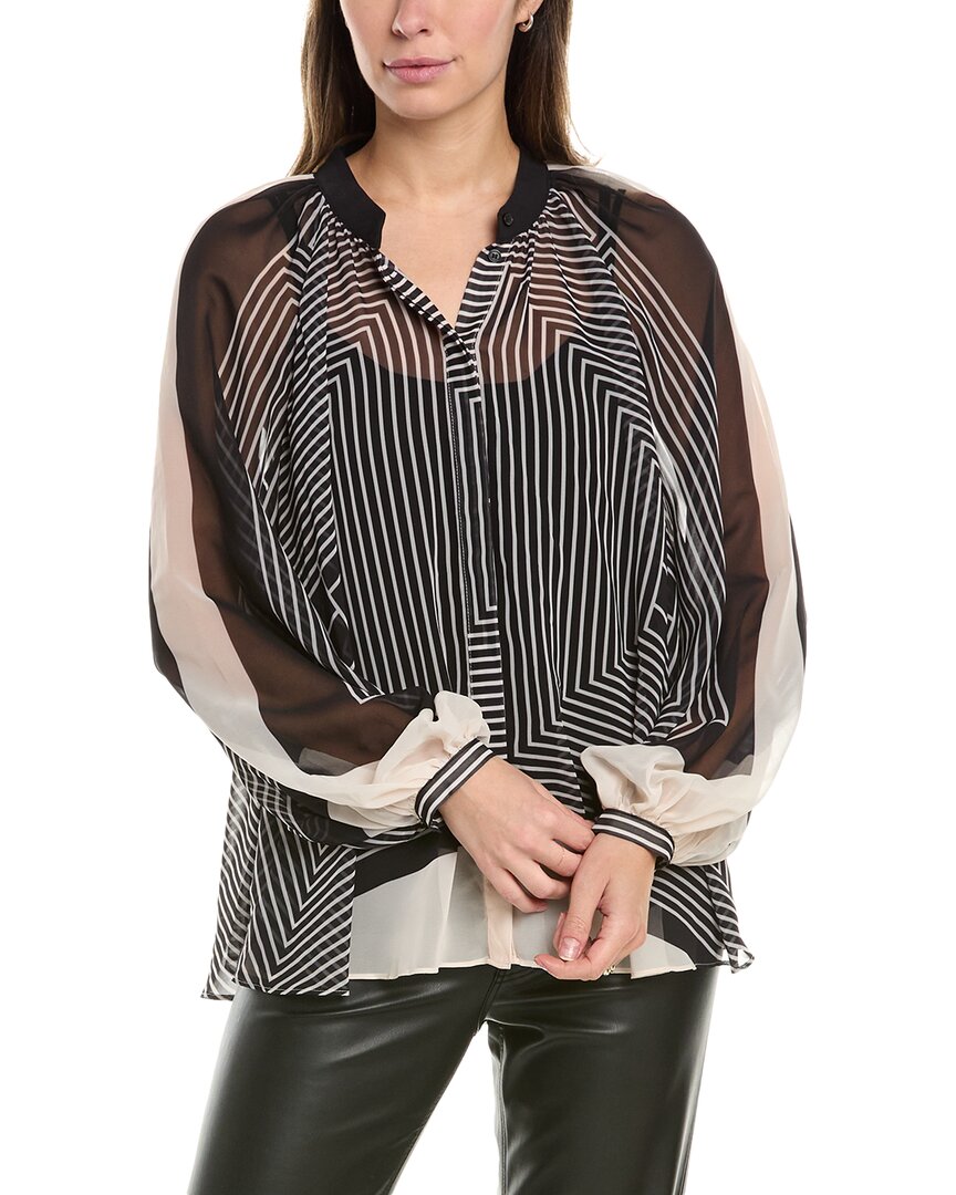 Reiss Charli Stripe Print Blouse In Black