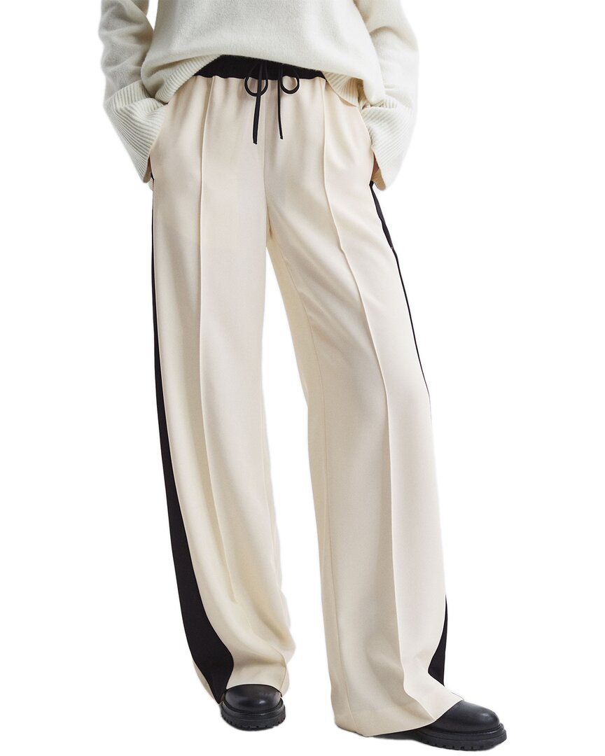 Reiss Cream May Wide Petite Wide Leg Contrast Stripe Drawstring Trousers In White