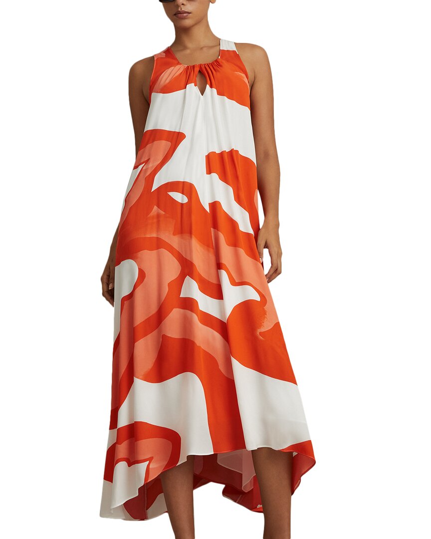 Reiss Avia Large Scale Printed Midi Dress In Orange