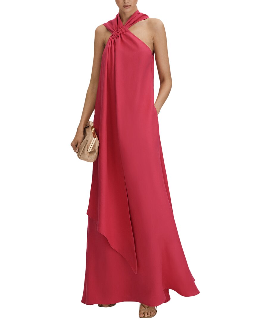 Reiss Odell Linen-blend Halter Maxi Dress In Orange