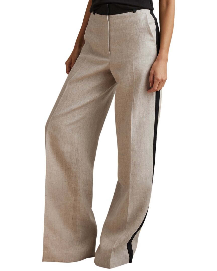 Reiss Luella Wide Leg Side Stripe Linen Trouser In Neutral