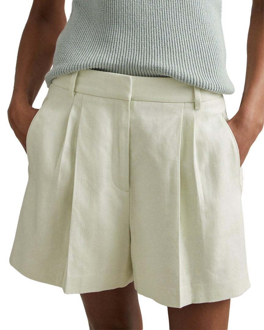 Reiss Dianna Linen-blend Pleated Short In White