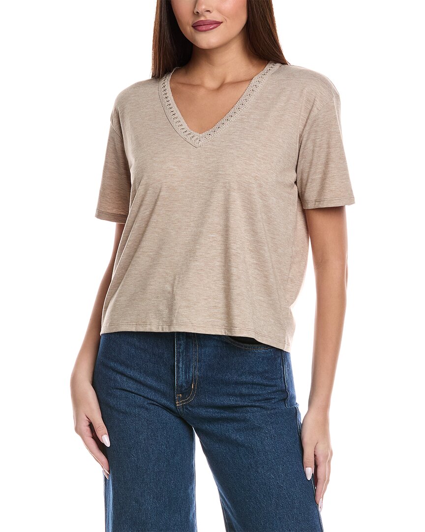 Splendid Kacey Crochet V-neck T-shirt In Brown