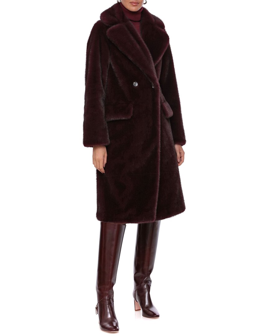 Avec Les Filles Double Breasted Faux Fur Coat In Burgundy