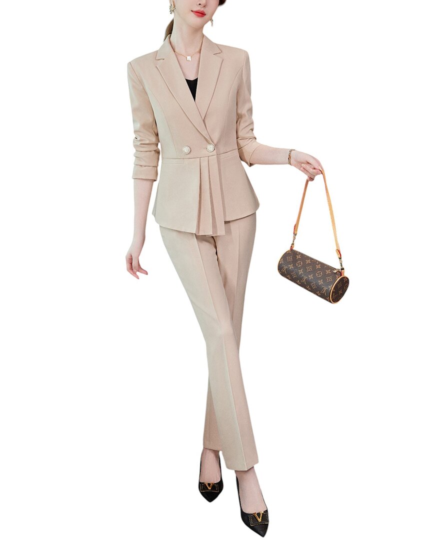 Bossy Chic 2pc Blazer & Pant Set In Neutral